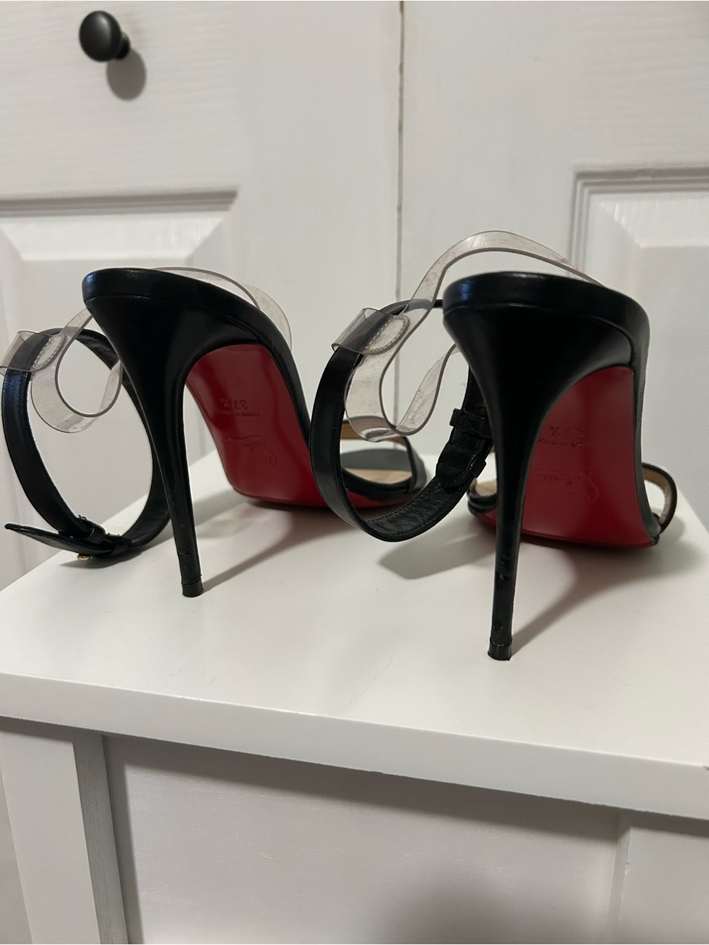 Christian Louboutin Black Heeled Sandals with Red Soles